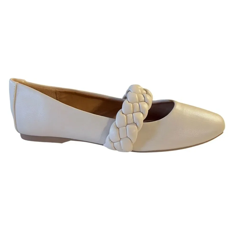 Dolce Vita Braid Chain Strap Ballet Flat Size 6M Ivory Faux Leather Vegan NWOB‎